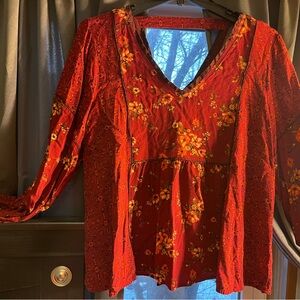 Maurices Red Floral Blouse